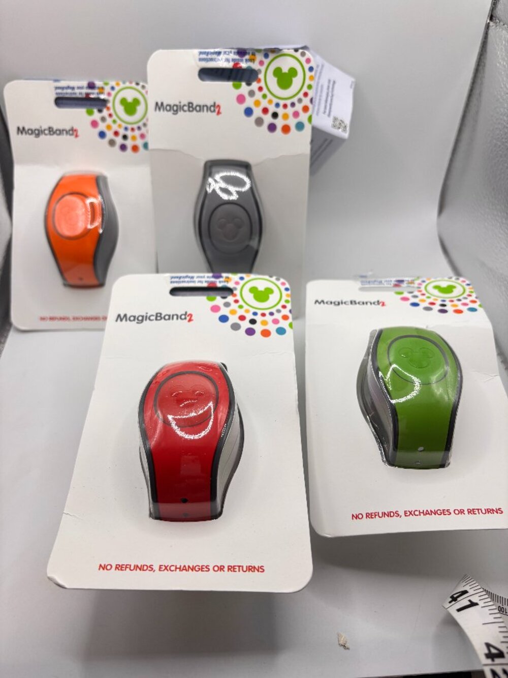 Lot of 4 Authentic Disney Parks MagicBand 2 Bracelets Red Green Orange Gray used